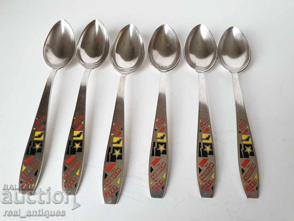 Silver plated spoons with enamel