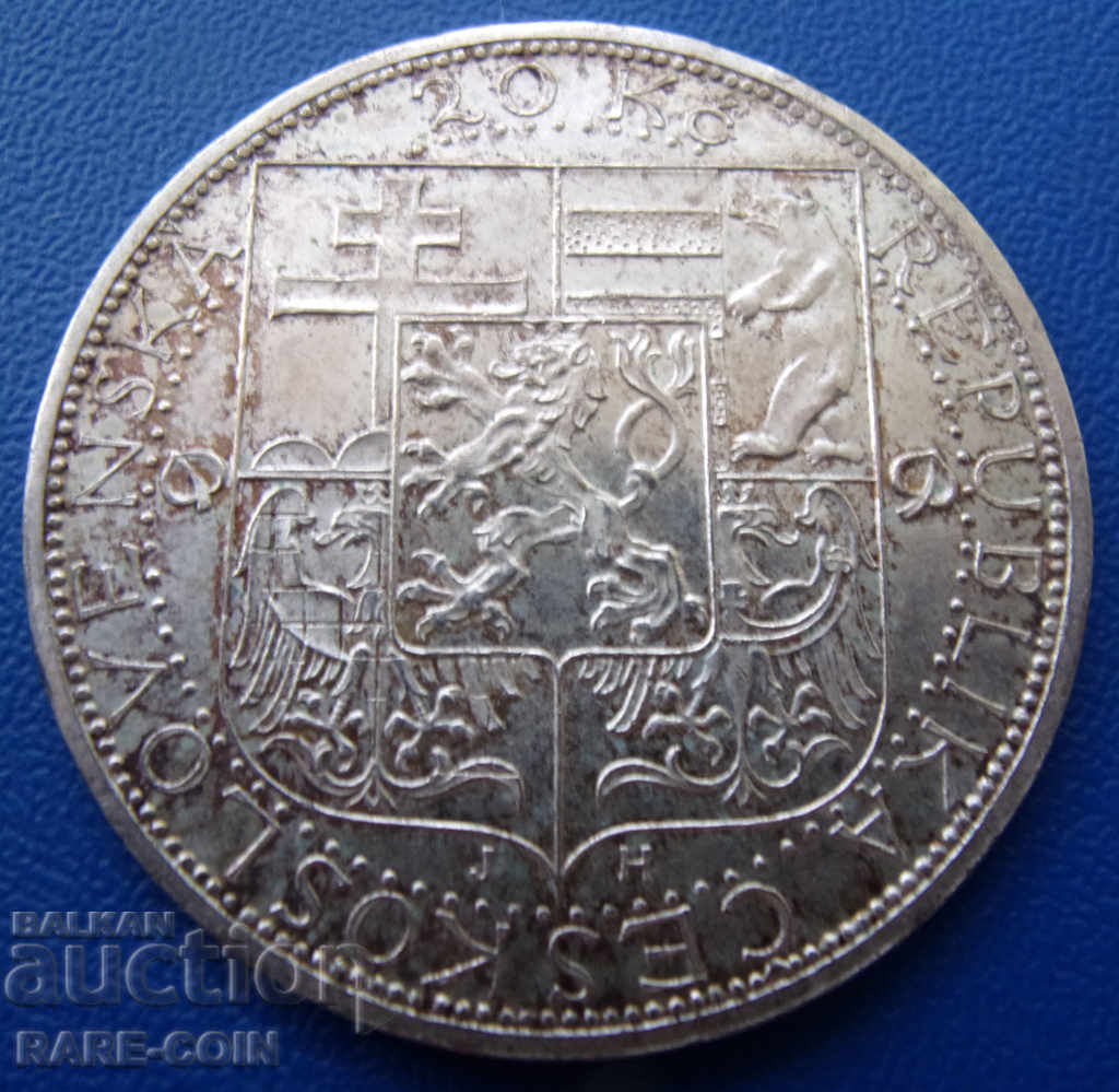 RS (22) Cehoslovacia 20 Coroane 1937 Argint