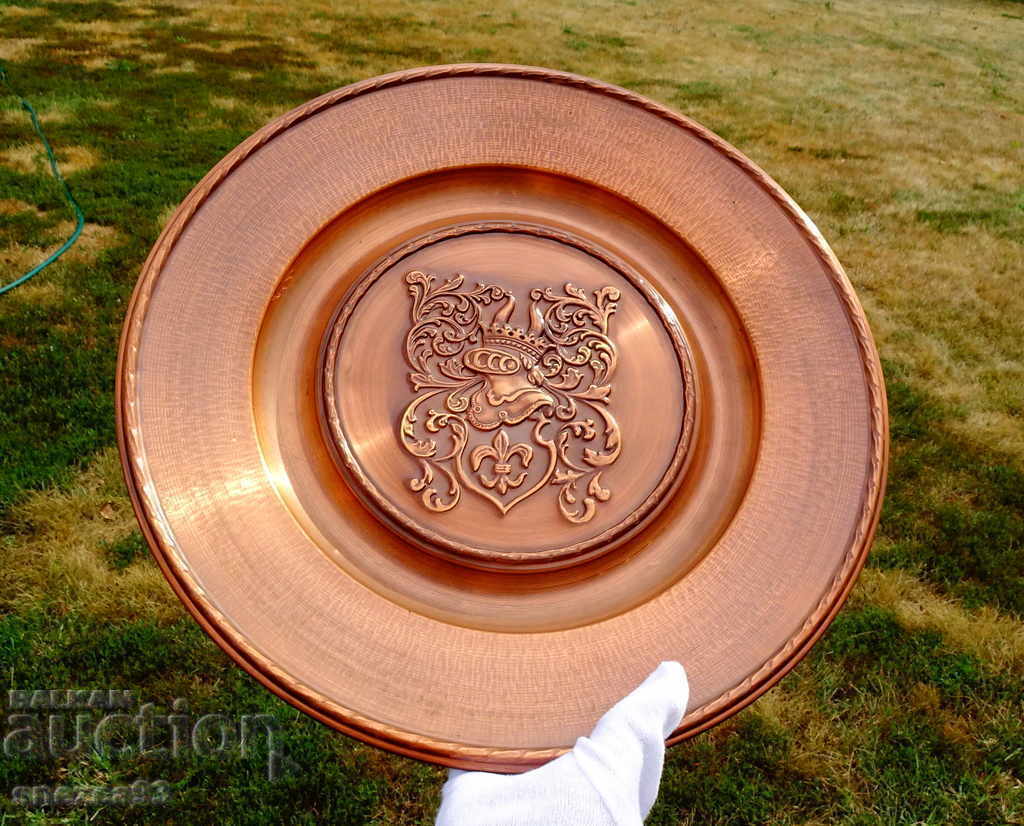 Copper panel 39 cm., wall plate Knight, crown, baroque - 5 Copper panel 39 cm., wall plate Knight, crown, baroque - 5