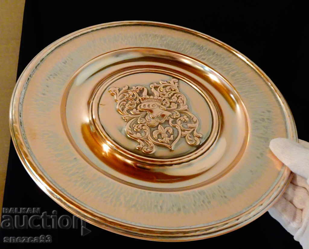 Copper wedding plaque with family crest. Copper wedding plaque with family crest.