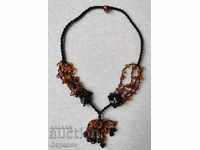 Knitted Necklace Necklace with Red and Yellow Baltic Amber
