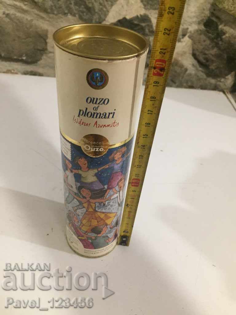 old small cardboard box of ouzo with price 2.99 BGN | € 1.53