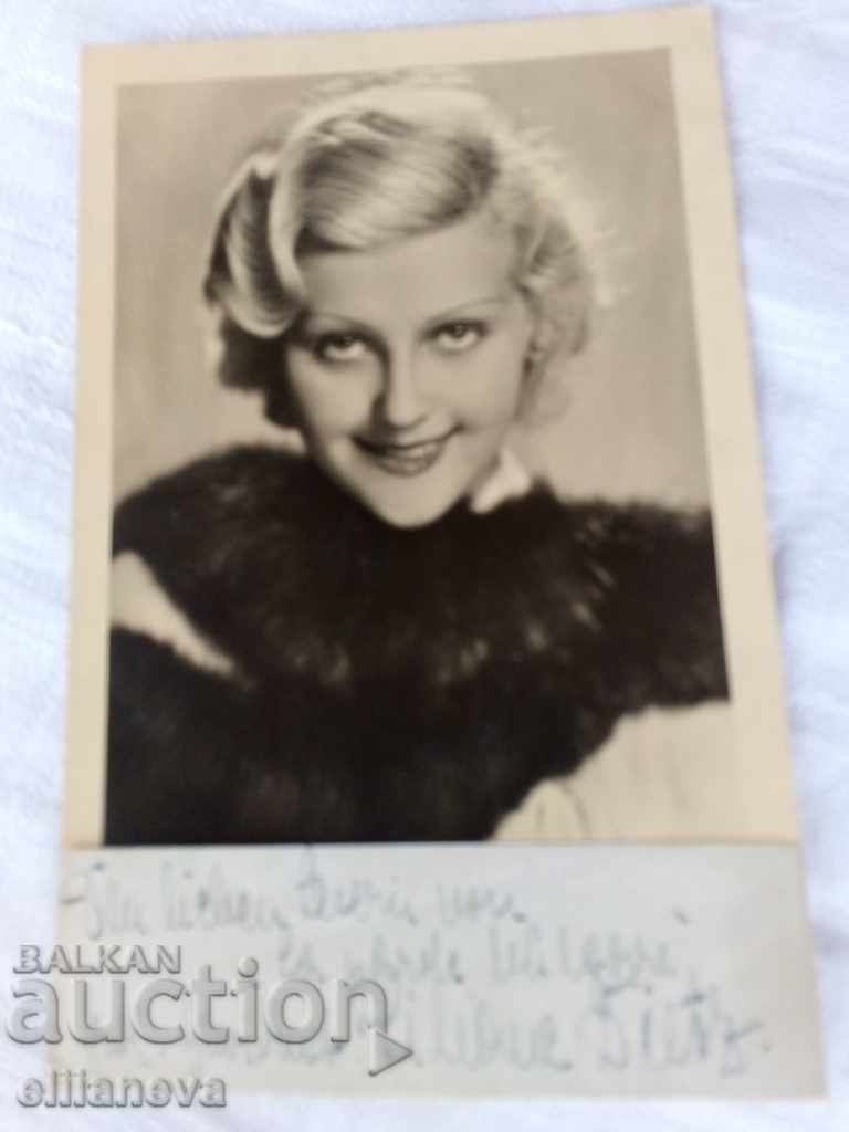 картичка Лилиане Диц с автограф филмова актриса 1932г