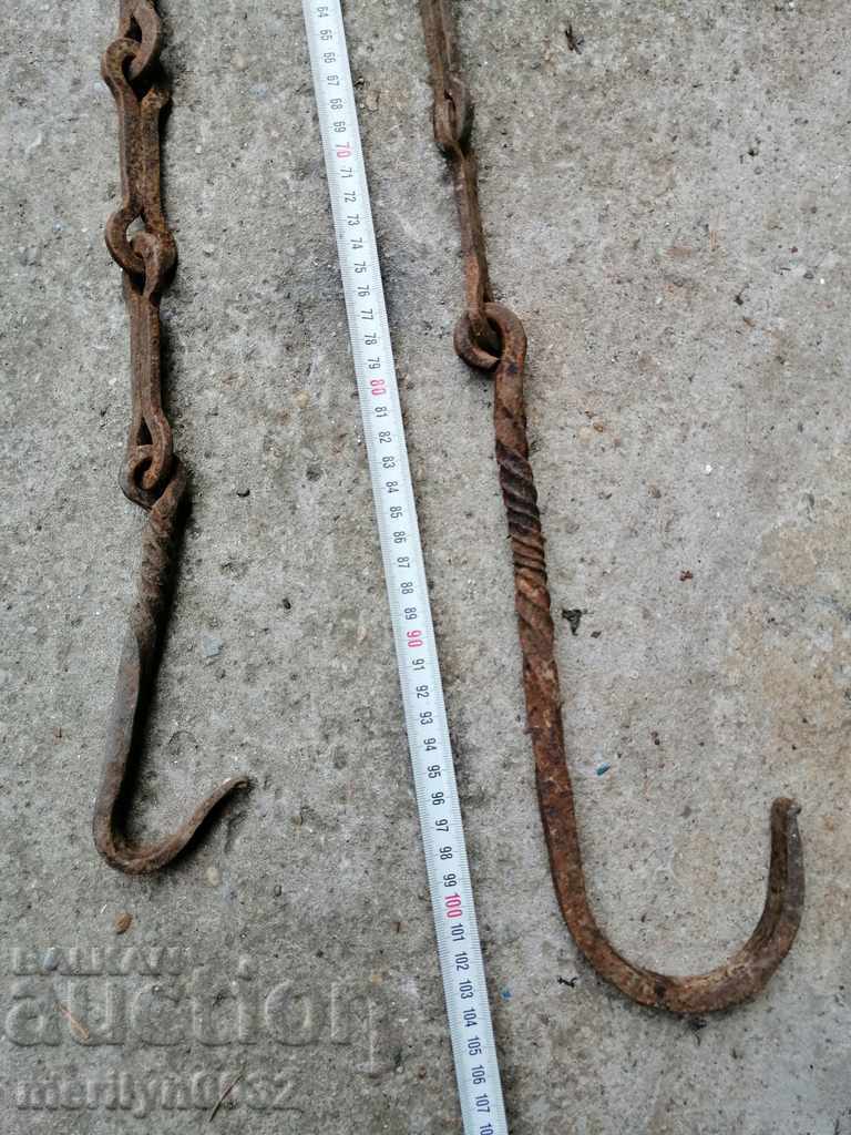 Auction Old forged chain with hook, hearth for hearth chain hook Auction Old forged chain with hook, hearth for hearth chain hook