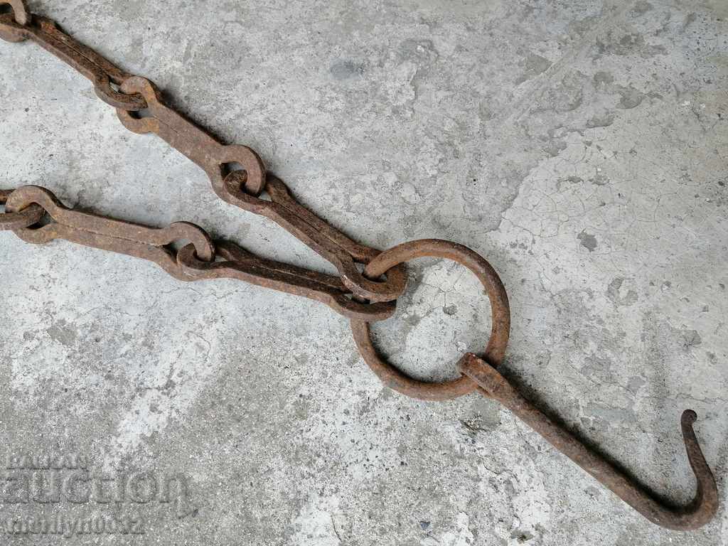 Old forged chain with hook, hearth for hearth chain hook - 7 Old forged chain with hook, hearth for hearth chain hook - 7