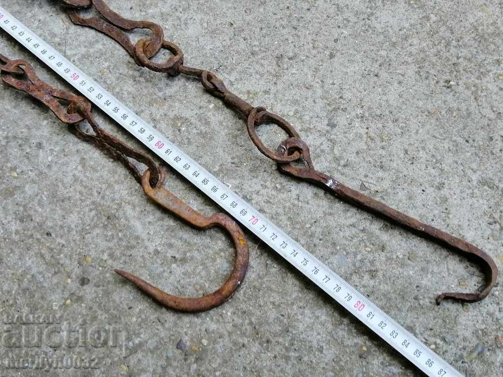Delivery of Old forged chain with hook, hearth for hearth chain hook