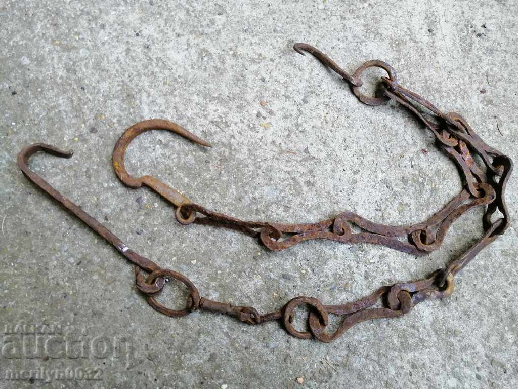 Old forged chain with hook, hearth for hearth chain hook - 5