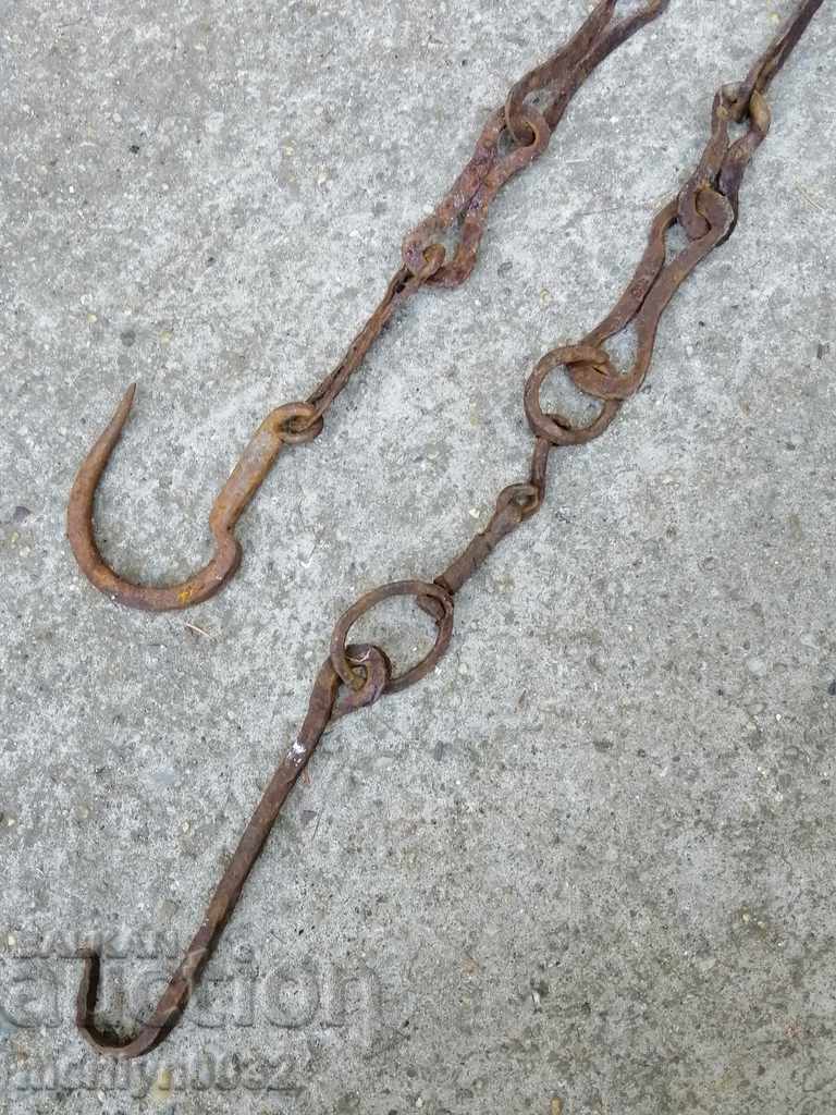 Old forged chain with hook, hearth for hearth chain hook - 6