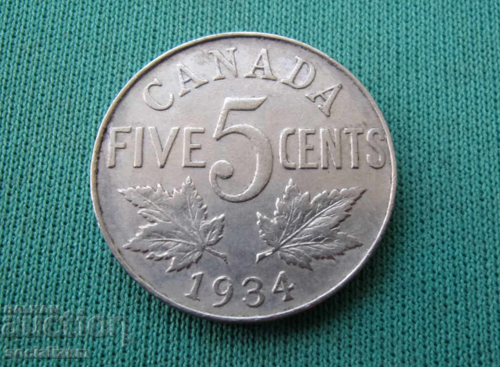 Canada 5 Cent 1934 R rar cu preț € 3.07 | 6.00 BGN