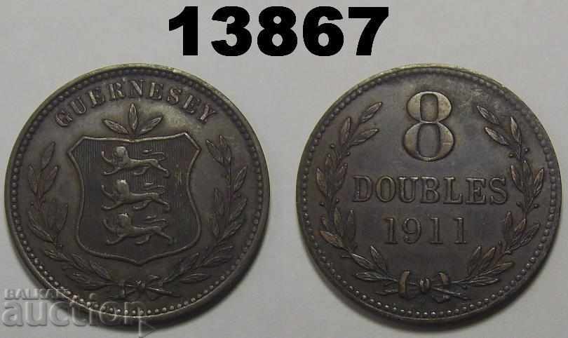 Guernsey 8 διπλασιάζει το νόμισμα 1911 XF