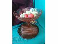 Beautiful large amber fruit bowl, vase and tray