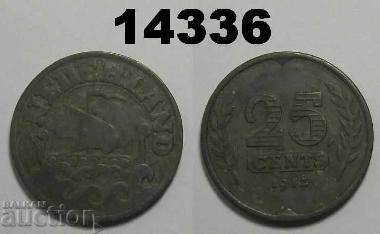 Netherlands 25 cent 1942 zinc coin