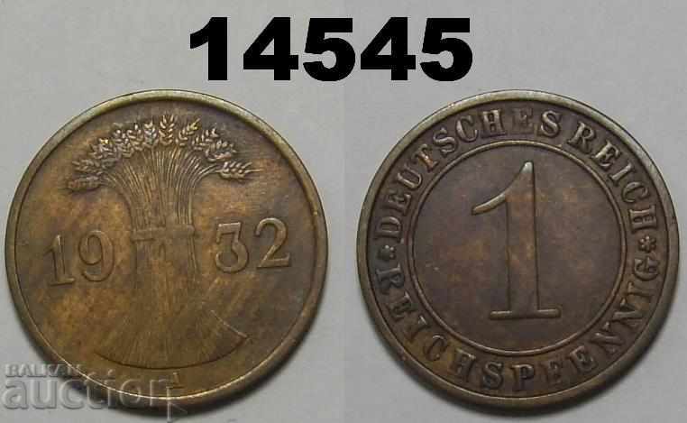 Германия 1 Райх пфениг 1932 А монета