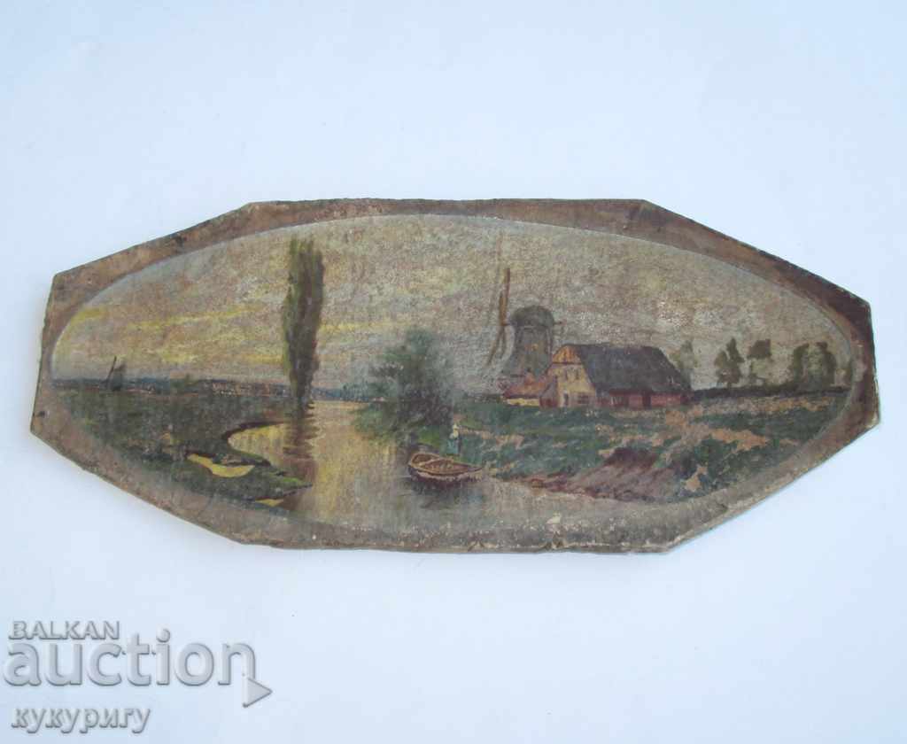 Delivery of Very old picture drawing Landscape on cardboard Delivery of Very old picture drawing Landscape on cardboard