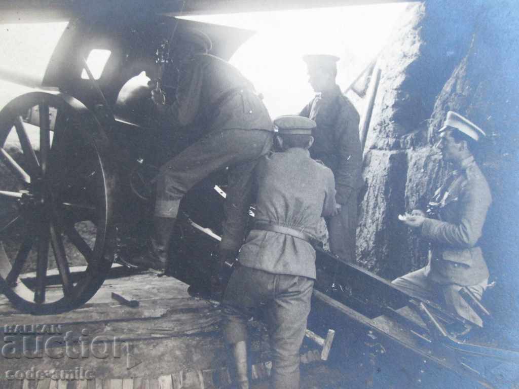 Auction  Old military photo cannon in hiding soldiers military action
