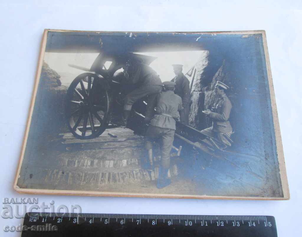 Old military photo cannon in hiding soldiers military action - 5