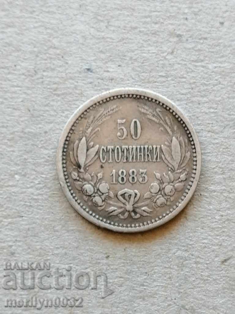 Silver 50 stotinki 1883 silver coin