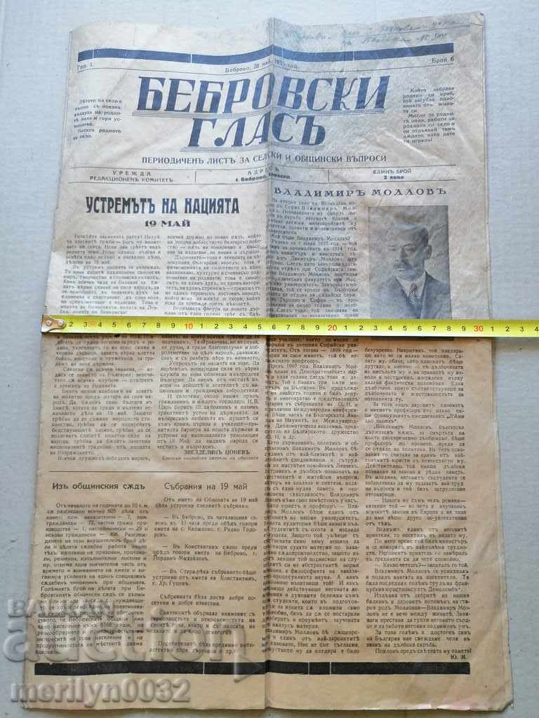 Very rare newspaper Bebrovski glas 1935 - 6