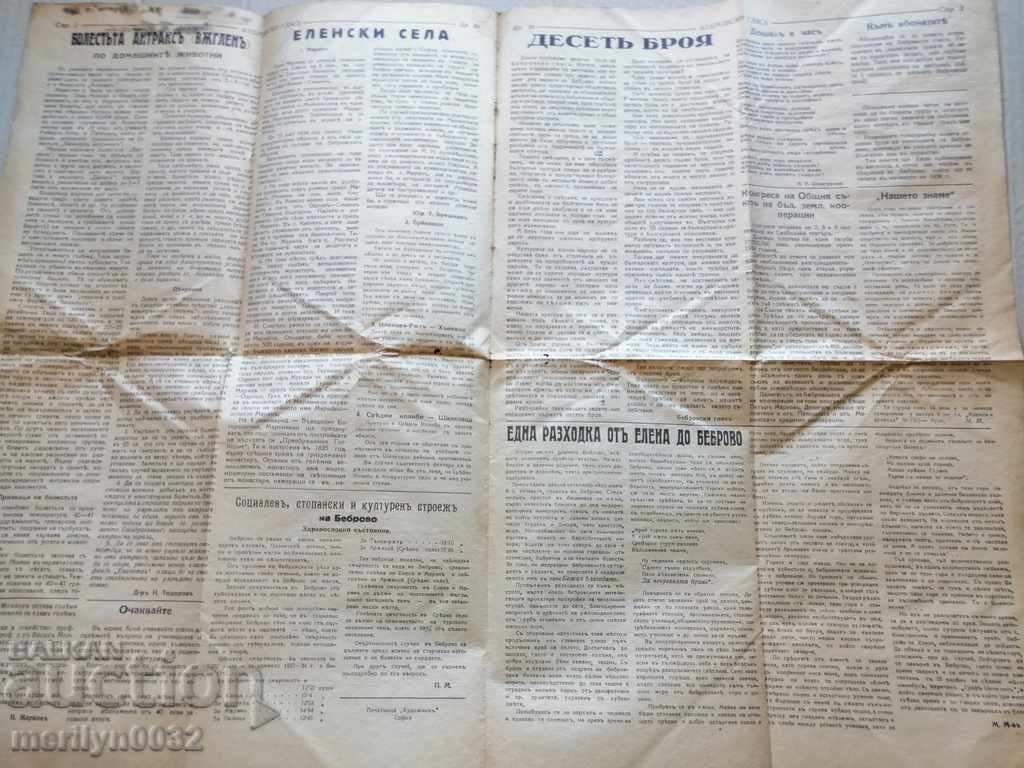 Auction Very rare newspaper Bebrovski glas 1935 Auction Very rare newspaper Bebrovski glas 1935