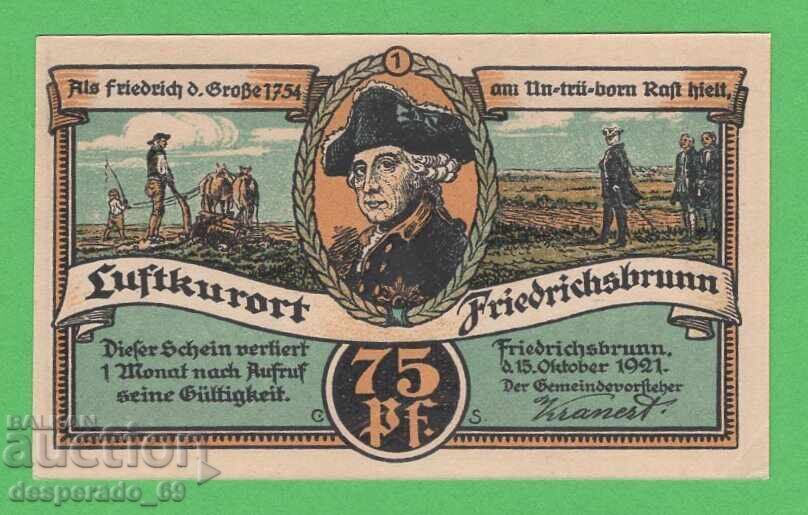 (¯`'•.¸NOTGELD (гр. Friedrichsbrunn) 1921 UNC -75 пфенига с цена 1.50 € (¯`'•.¸NOTGELD (гр. Friedrichsbrunn) 1921 UNC -75 пфенига с цена 1.50 €