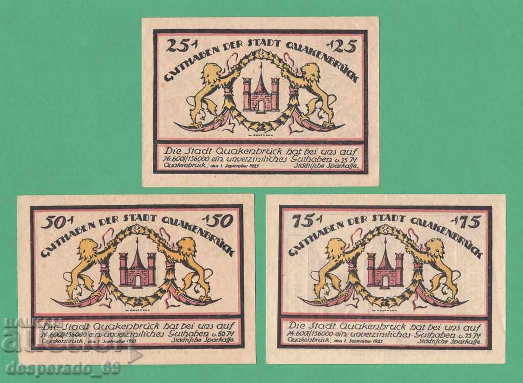 (¯`'•.¸NOTGELD (gr. Quakenbrück) 1921 UNC -3 τμχ. τραπεζογραμμάτια ´¯) με τιμή 6.00 € (¯`'•.¸NOTGELD (gr. Quakenbrück) 1921 UNC -3 τμχ. τραπεζογραμμάτια ´¯) με τιμή 6.00 €