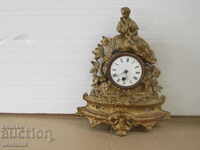 antique french bronzed spelter mantle clock-19c