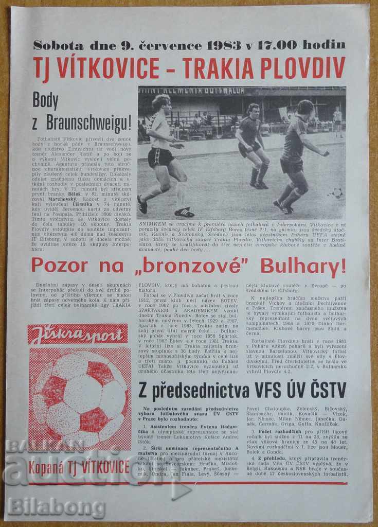 Football program Vitkovice - Botev Pd, Intertoto 1983 Football program Vitkovice - Botev Pd, Intertoto 1983