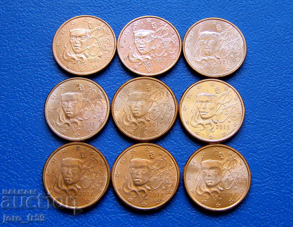 France 1 euro cent 1 Euro cent - 9 pcs. with price 1.80 BGN | € 0.92