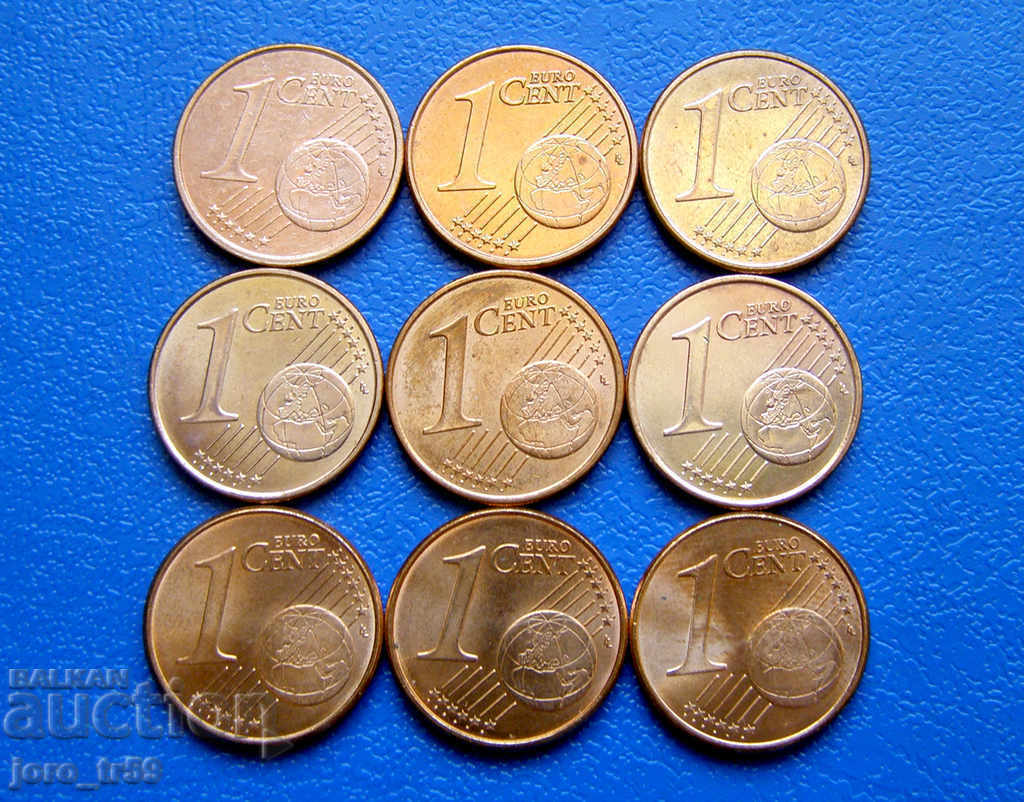 Франция 1 евроцент 1 Euro cent - 9 бр.