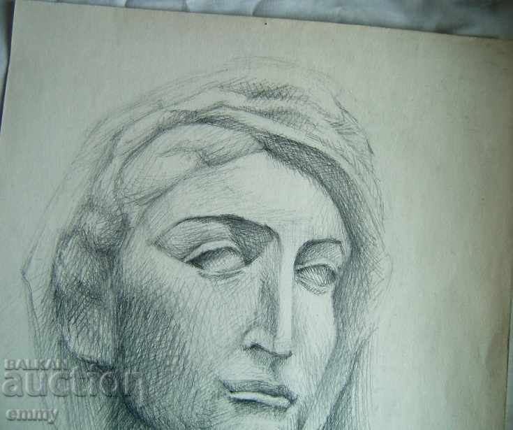 Pencil drawing - a woman's head unsigned 35 cm x 50 cm with price 26.00 BGN | € 13.29 Pencil drawing - a woman's head unsigned 35 cm x 50 cm with price 26.00 BGN | € 13.29