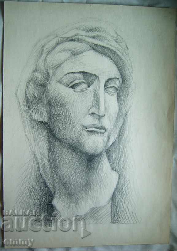 Desen cu creion - cap de femeie nesemnat 35 cm x 50 cm
