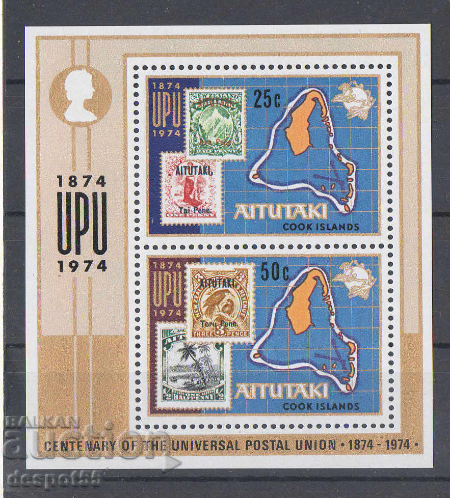 1974. Аитутаки. 100 г. Световен пощенски съюз - UPU. Блок.