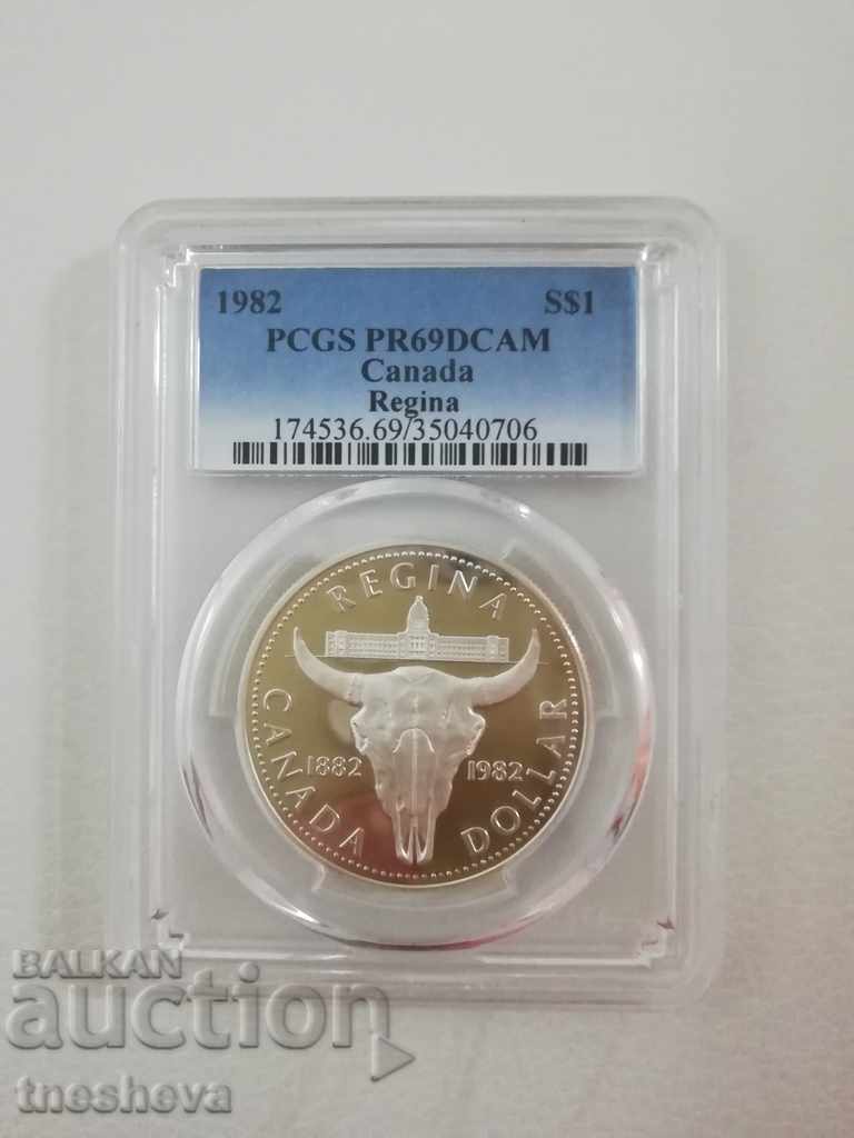 1 долар 1982 Канада Сертифициран PCGS MS-69 Сребро