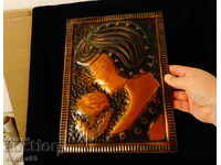 Copper panel Lady with a rose.