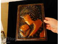 Copper panel Lady with a rose.