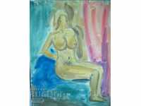 Old watercolor drawing naked wife body, not signed