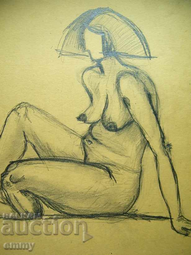 Creion vechi desenând corpul femeii goale