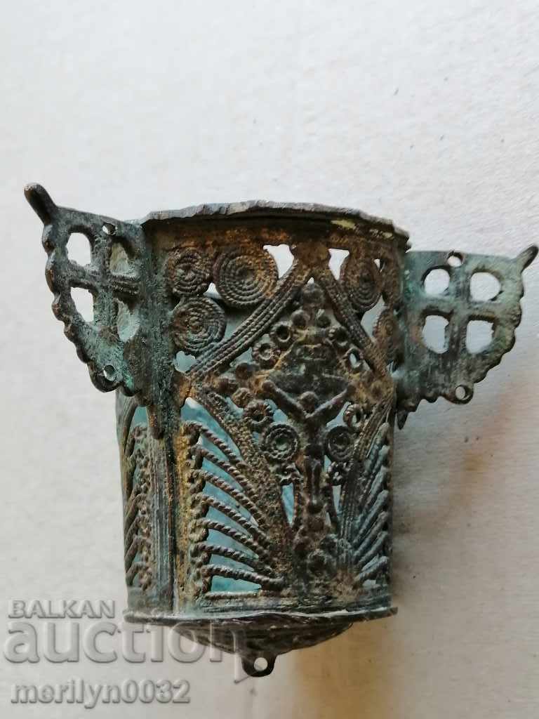 Auction Old bronze cup from xndilo icon, religion, cross Jesus Auction Old bronze cup from xndilo icon, religion, cross Jesus