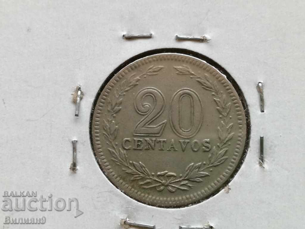 20 centavos 1907 Argentina Rare Quality
