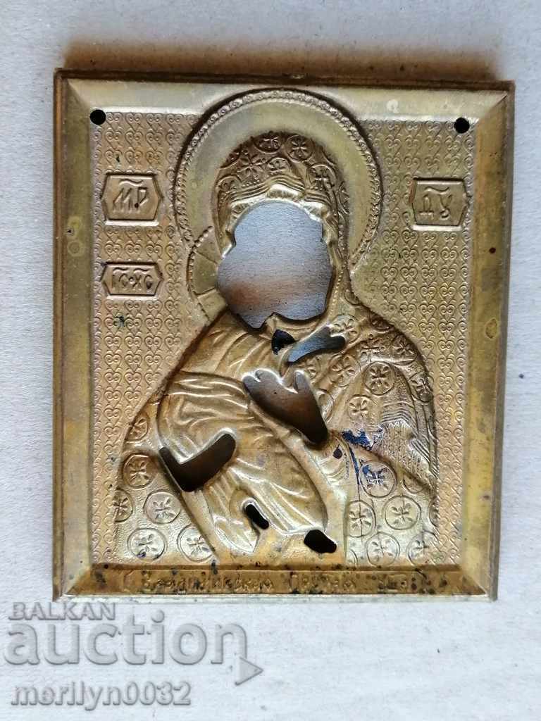 Montarea în bronz a icoanei rusești, religie, cruce pe Iisus