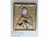 Bronze fitting of Russian icon, religion, cross Jesus