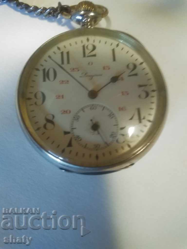 Джобен сребърен часовник Longin