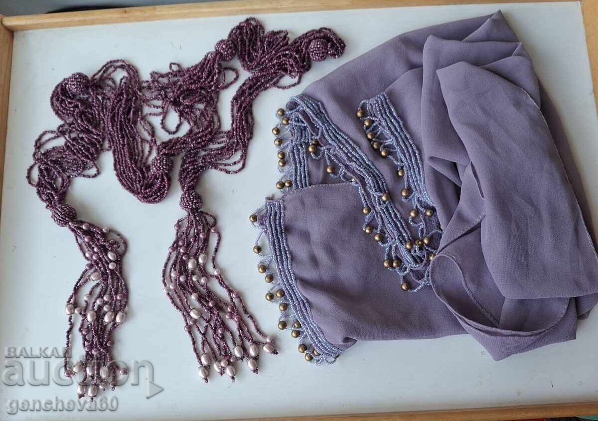 Large beaded belt and scarf, shawl with beads - 5