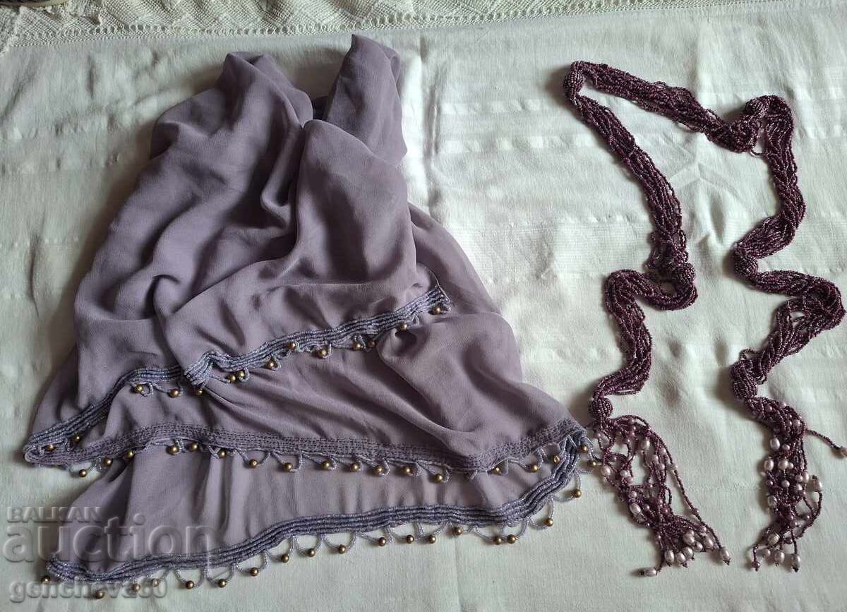 Large beaded belt and scarf, shawl with beads - 6
