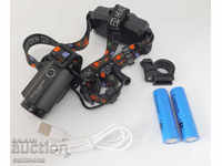 Powerful headlamp CREE XML T6 ZOOM, COMPASS, USB charger