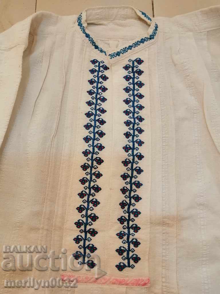 Cămașă țesută bărbați, broderie bulgară, broderie costum popular