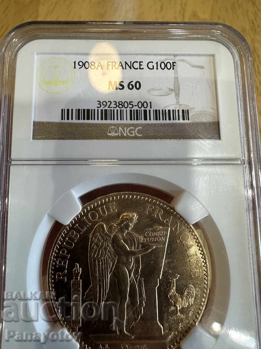 Auction  FRANCE GENIUS GENIUS 100 GOLD NGC MS 60 PCGS FRANC