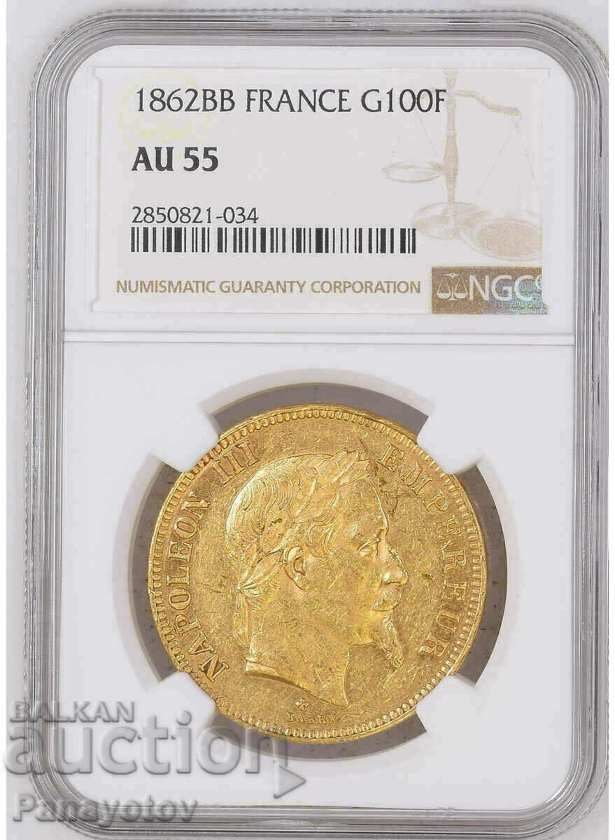 FRANCE 100 FRANC GOLD NGC PCGS AU 55 GOLD RARE