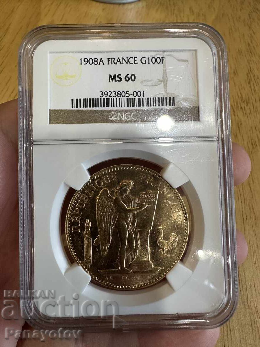 FRANCE GENIUS GENIUS 100 GOLD NGC MS 60 PCGS FRANC