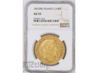 FRANCE 100 FRANC GOLD NGC PCGS AU 55 GOLD RARE